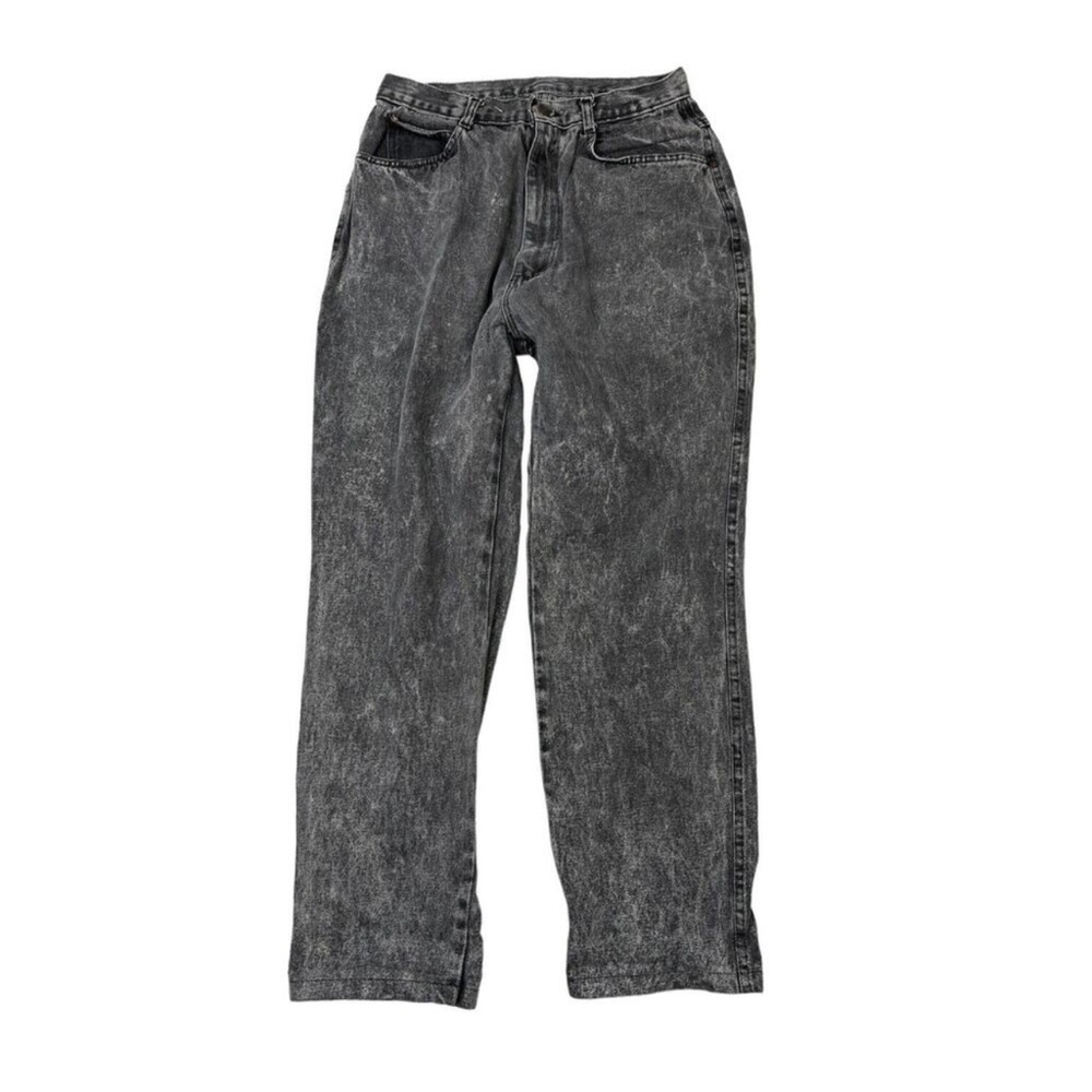 Vintage Women's 10 90s High Waisted Tapered Mom Jeans Black Acid Wash